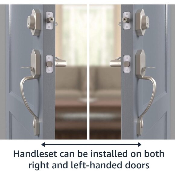 AMZ Basics Front Door Lock Set Handle Set Shelby Lever Level Handle Satin Nickel - Picture 7 of 11